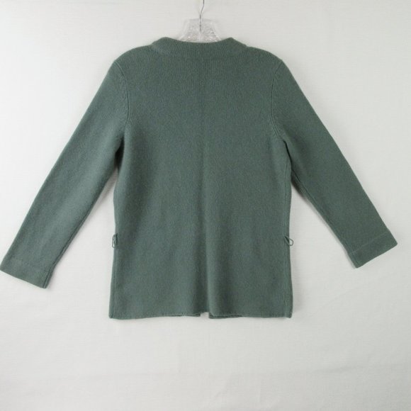 White + Warren Cashmere Embroidered Cardigan Size L Sage Green Botanical Flowers - Picture 2 of 8